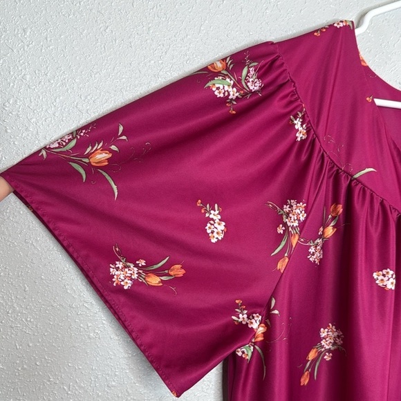 Anthony Richards Vintage Pink Floral Flutter Sleeve Midi Dress SIze 1X - Picture 3 of 7